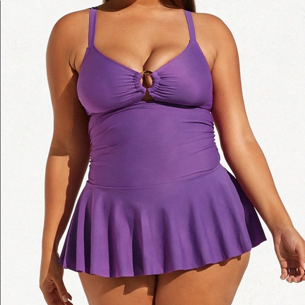 Purple O-Ring Plus Size One Piece Swimdress